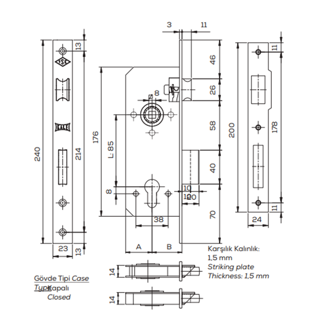 KALE KİLİT 152R SİLİNDİRLİ GÖMME KİLİT 35mm