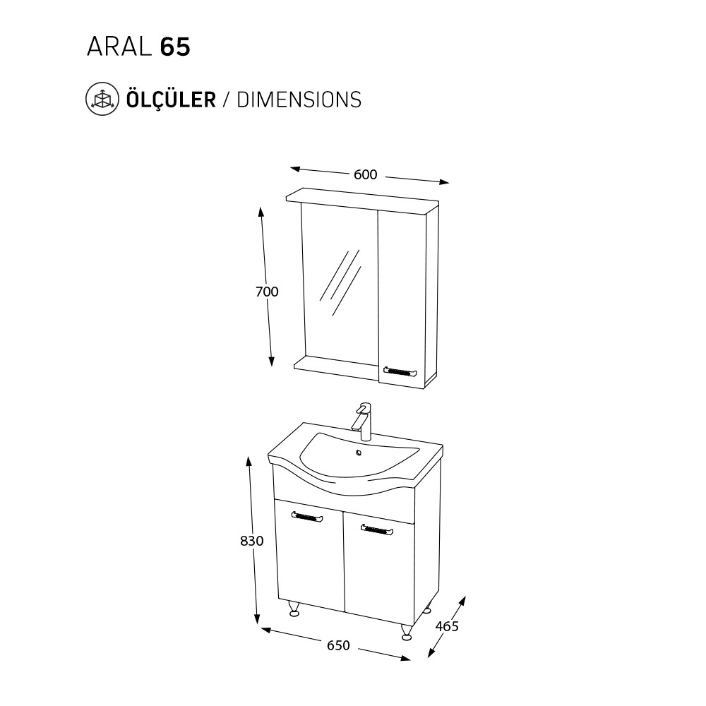 BİANİ BANYO DOLABI ARAL 65CM MAT BEYAZ