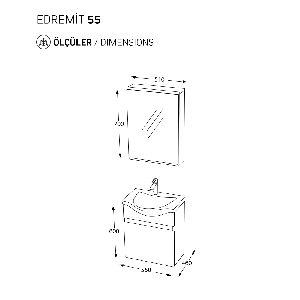 BİANİ BANYO DOLABI EDREMİT 55CM MAT BEYAZ