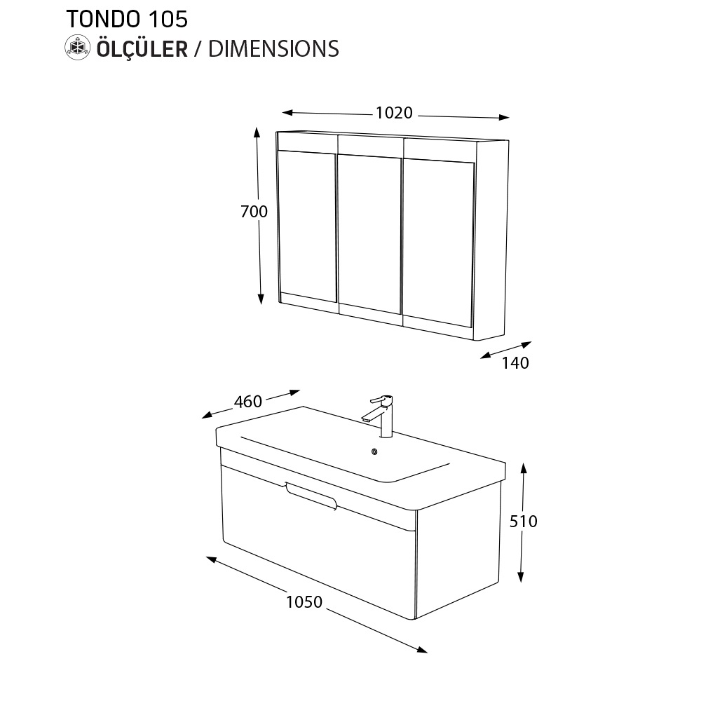 BİANİ BANYO DOLABI TONDO 105CM VIOLIN ANTIQUE WHITE