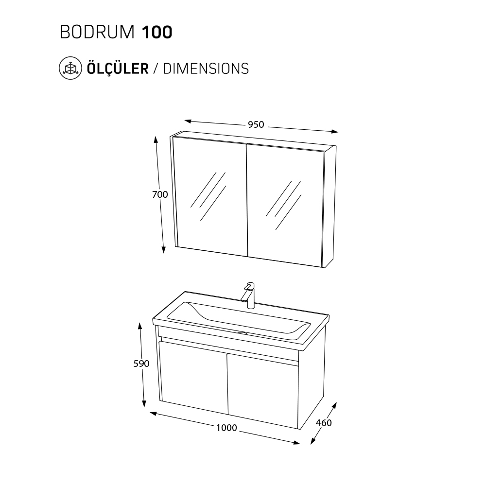 BİANİ BANYO DOLABI BODRUM 100CM MAT BEYAZ