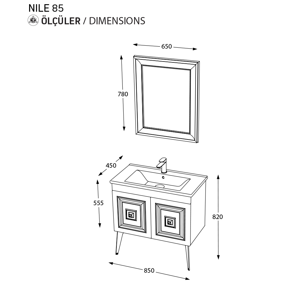 BİANİ BANYO DOLABI NİLE 85CM ANTIQUE WHITE CHROME