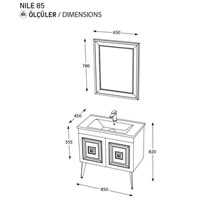 BİANİ BANYO DOLABI NİLE 85CM ANTIQUE WHITE CHROME