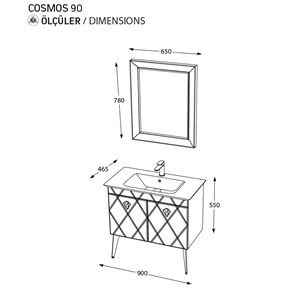 BİANİ BANYO DOLABI COSMOS 90CM ANTIQUE WHİTE