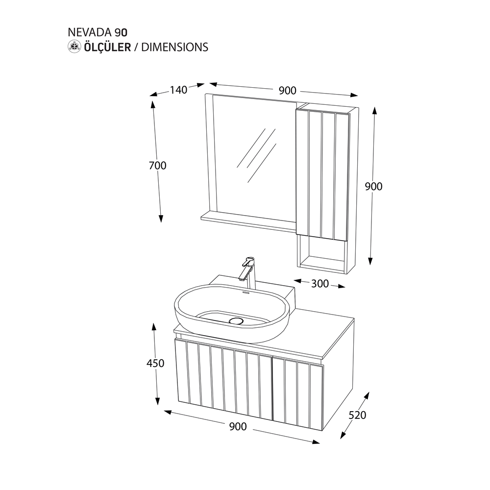 BİANİ BANYO DOLABI NEVADA 90CM VIOLIN ANTIQUE WHITE