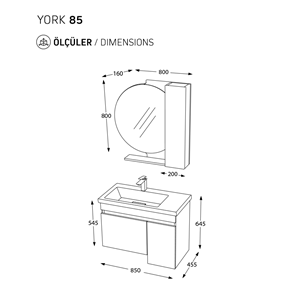 BİANİ BANYO DOLABI YORK 85CM CASTEL BROWN