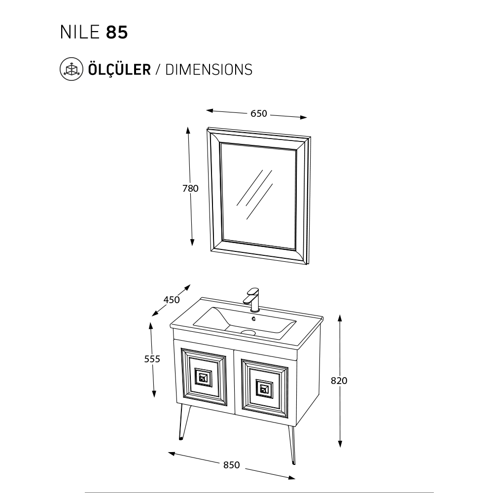 BİANİ BANYO DOLABI NİLE 85CM ANTIQUE WHITE GOLD
