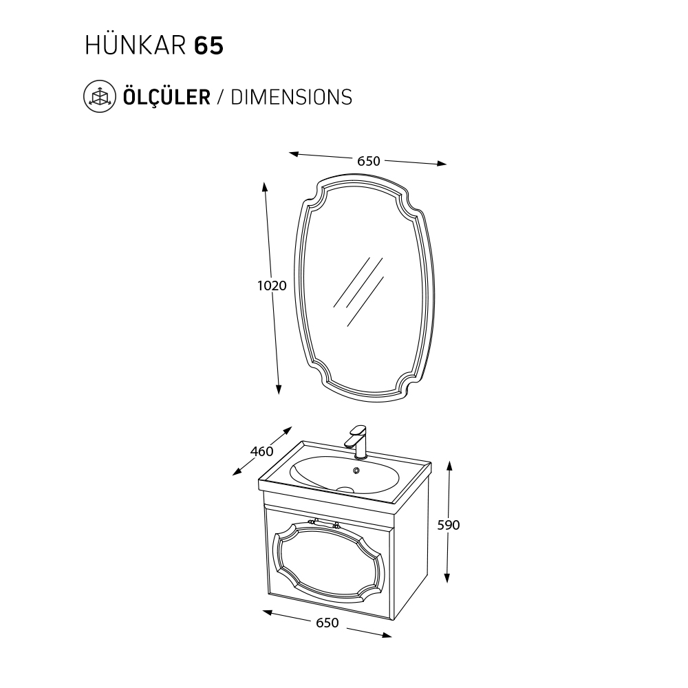 BİANİ BANYO DOLABI HÜNKAR 65CM GOLD (ALTIN SARMAŞIK)