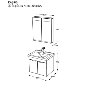 BİANİ BANYO DOLABI FETHİYE 65CM VIOLIN MATTE GREY