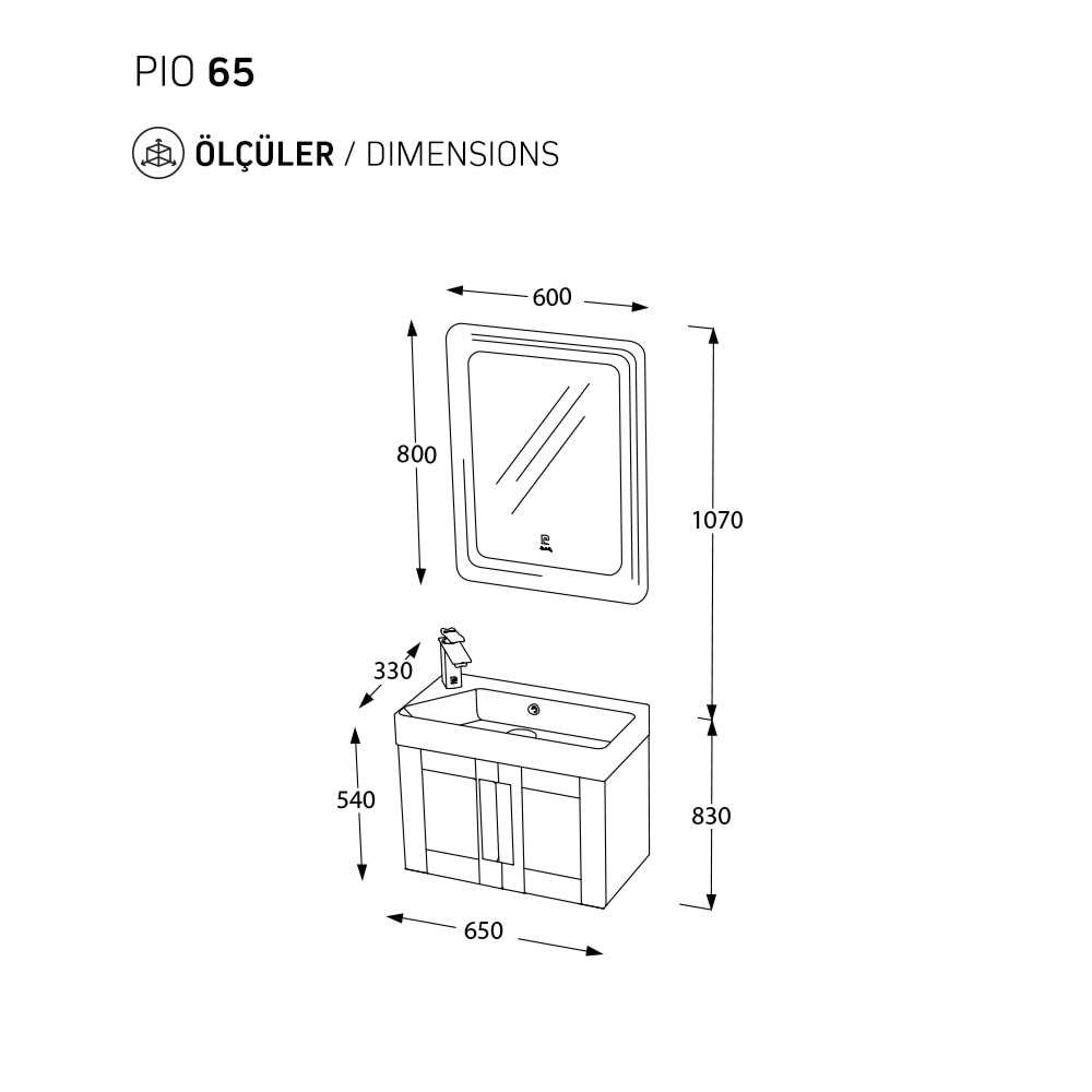PİERRE CARDİN BANYO DOLABI PIO 65CM MATT ANTHRACITE