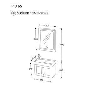 PİERRE CARDİN BANYO DOLABI PIO 65CM MATT ANTHRACITE