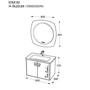 PİERRE CARDİN BANYO DOLABI STAR LED 80CM MATT ANTHRACITE