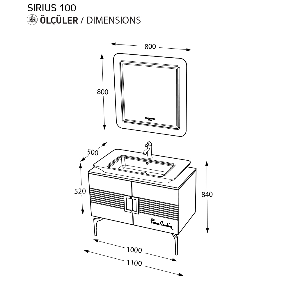 PİERRE CARDİN BANYO DOLABI SIRIUS 100CM ANTIQUE WHITE BLACK