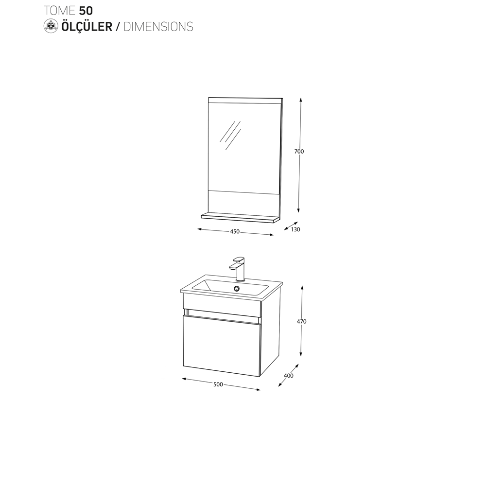 BİANİ BANYO DOLABI TOME 50CM MAT GREY