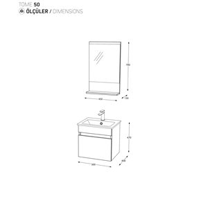 BİANİ BANYO DOLABI TOME 50CM MAT GREY