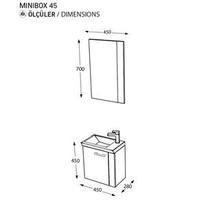 BİANİ BANYO DOLABI MINIBOX 45CM MAT WHİTE