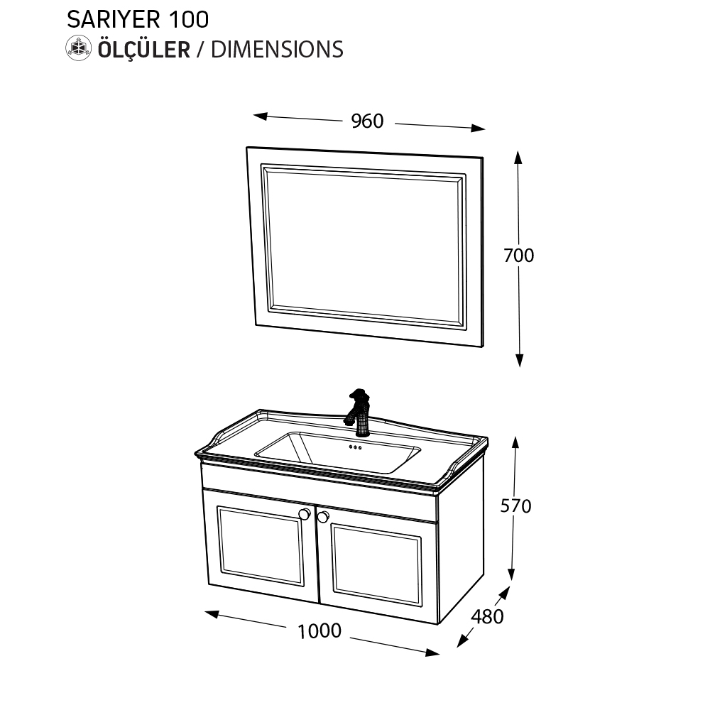BİANİ BANYO DOLABI SARIYER 100CM ANTIQUE WHITE