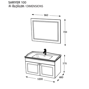 BİANİ BANYO DOLABI SARIYER 100CM ANTIQUE WHITE