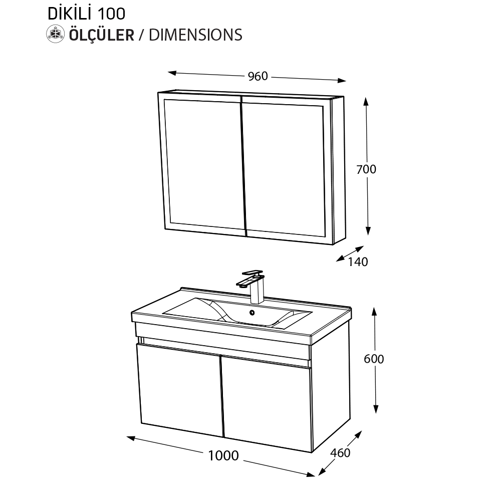 BİANİ BANYO DOLABI DİKİLİ 100CM MATTE WHITE