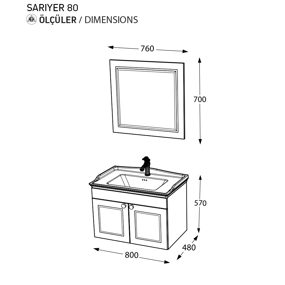 BİANİ BANYO DOLABI SARIYER 80CM MATT MOCHO