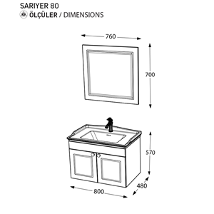 BİANİ BANYO DOLABI SARIYER 80CM MATT MOCHO