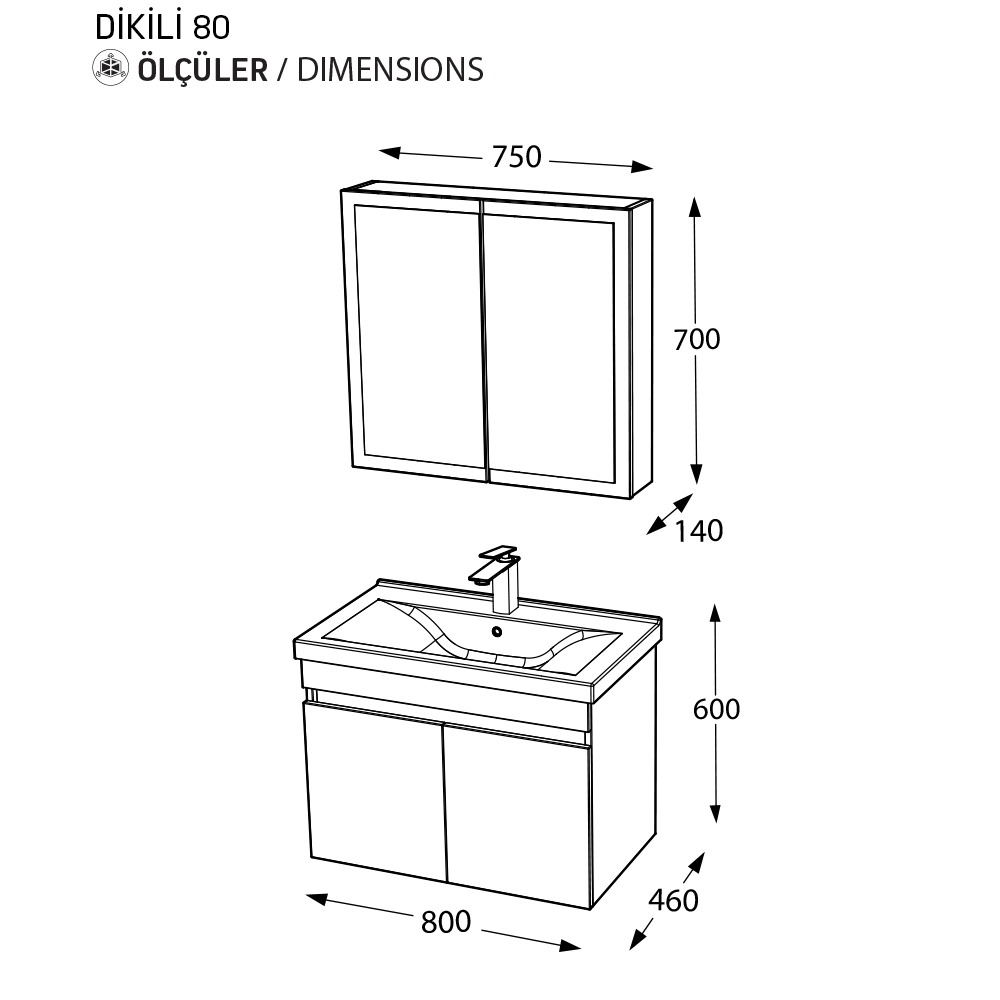 BİANİ BANYO DOLABI DİKİLİ 80CM MATTE WHITE