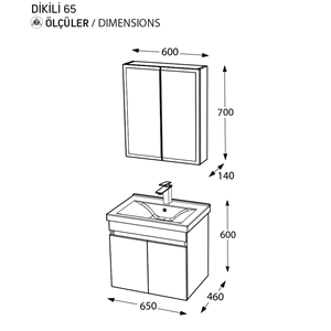 BİANİ BANYO DOLABI DİKİLİ 65CM MATTE WHITE